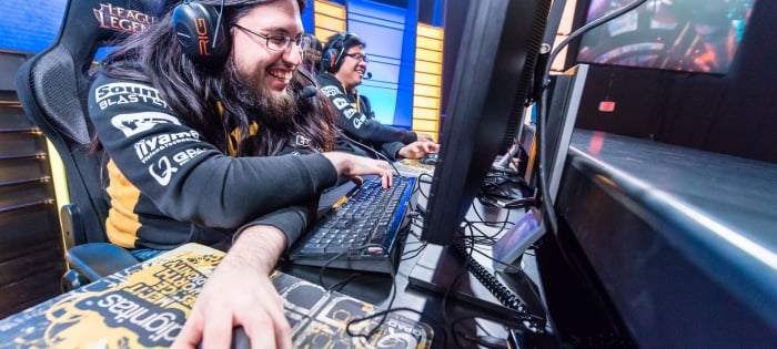 Imaqtpie plays for Delta Fox on the LCS Riot Games Arena stage.