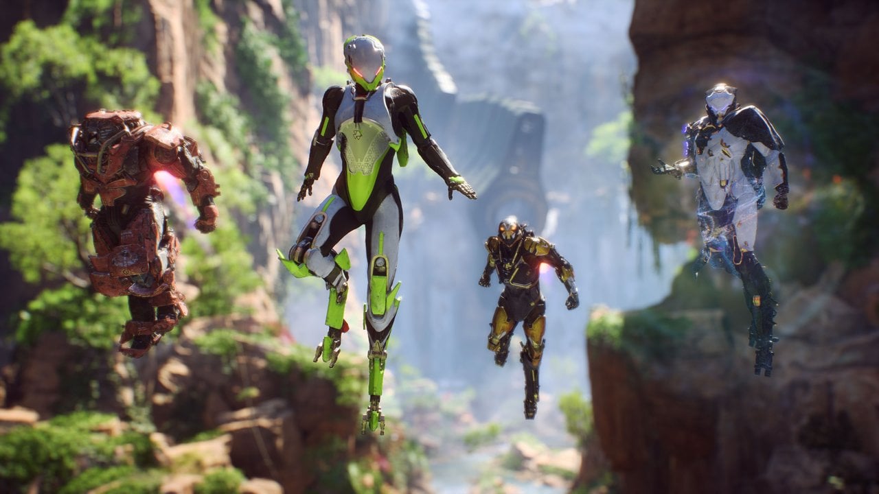 Anthem characters flying with jetpacks