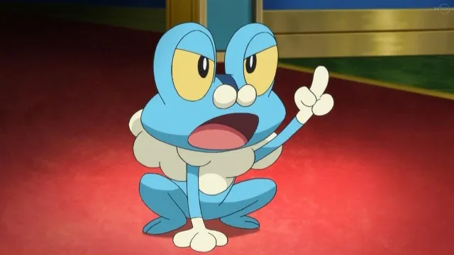 Froakie raises its hand as it argues.