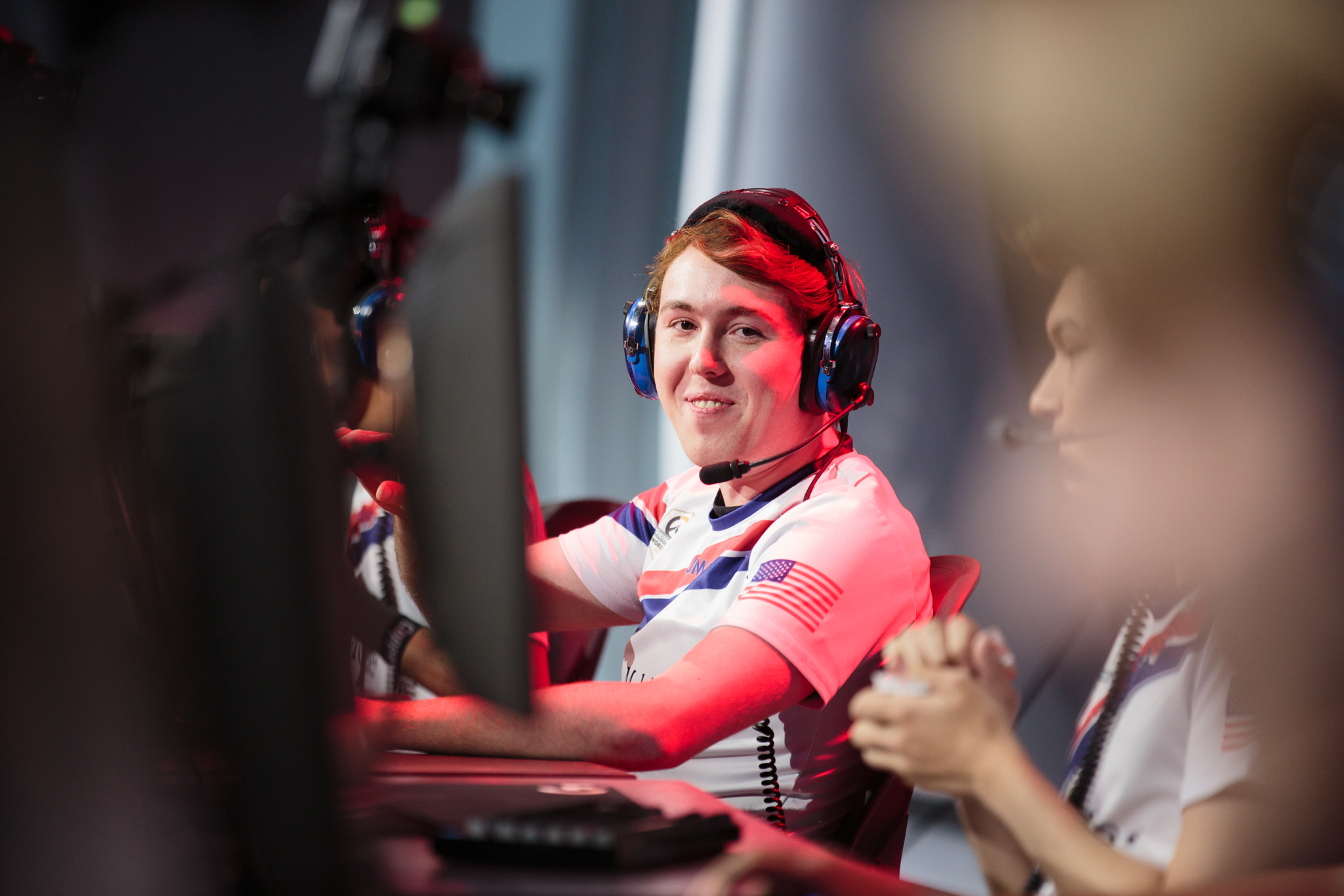 Muma, an Overwatch player, on-stage in the Overwatch League.