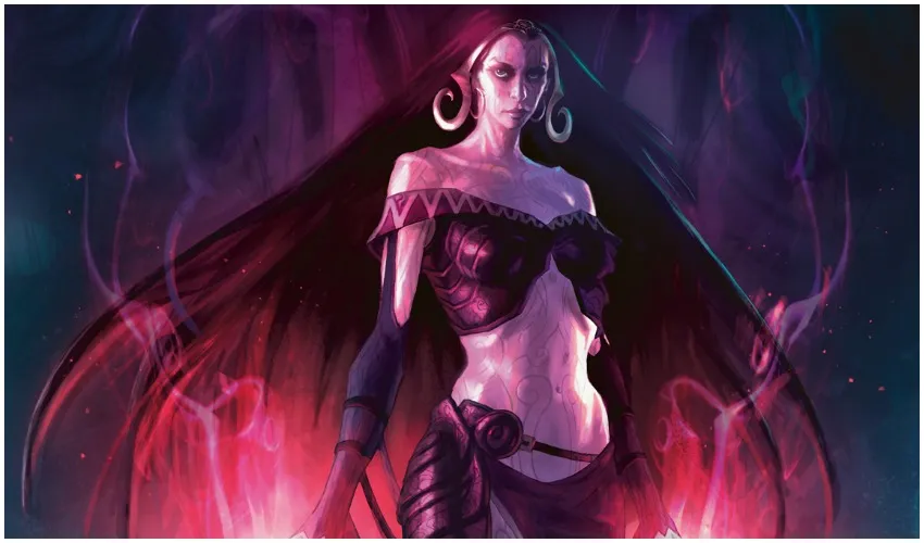 Liliana wearing artifact Chain Veil in MTG War of the Spark