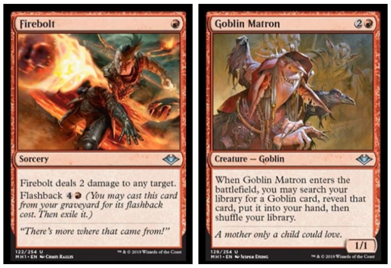 Goblin Matron and Firebolt MTG Modern Horizons preview uncommon cards