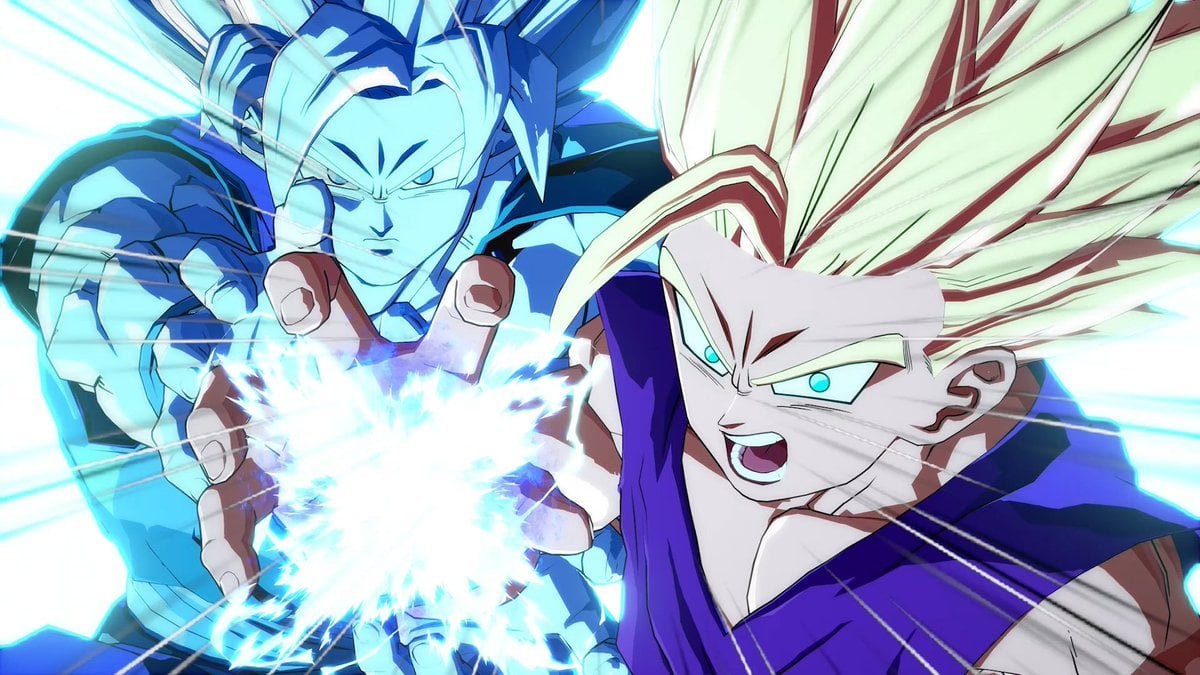 Gohan and Goku using father, son kamehameha in Dragon Ball FIghterZ