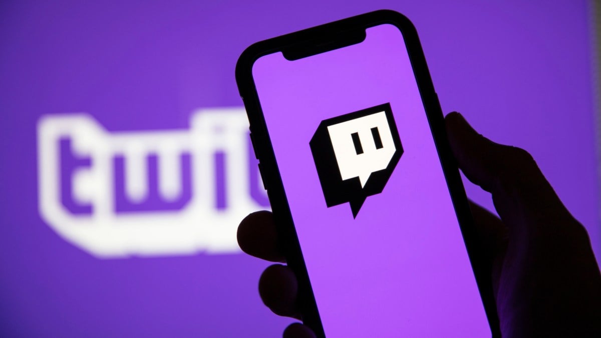Twitch logo on a phone.