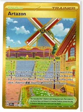 Image of Stadium Artazon through Artazon gold full art Hyper Rare Pokémon TCG