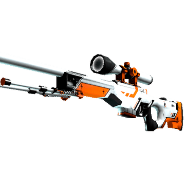 The AWP Asiimov, a sniper rifle from CS:GO painted white and orange.