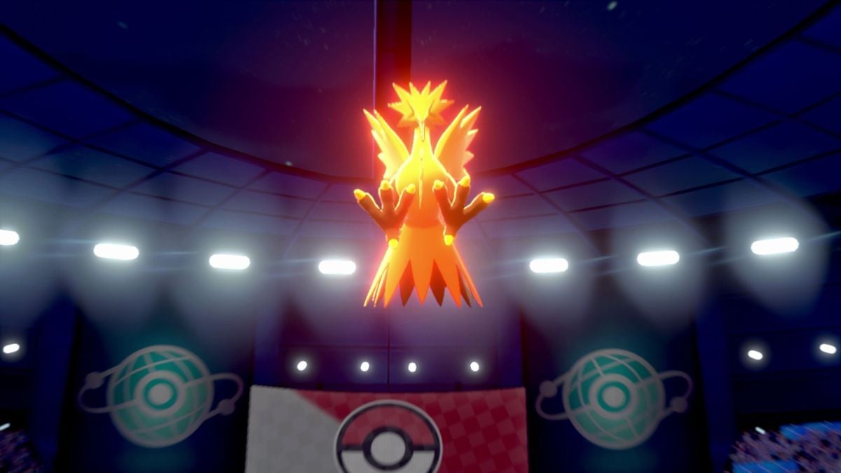 Galarian Zapdos leaping into the air to use an attack in Pokemon Sword and Shield.