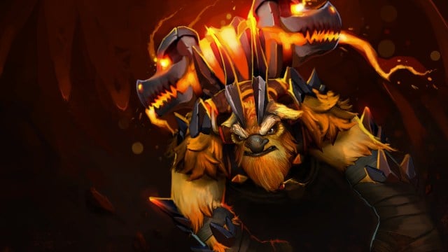 Earthshaker, a yellow beast with a large totem on its back, glowing red in Dota 2.