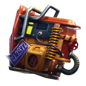 The Rust Bucket back bling in Fortnite in rusty brown colors.
