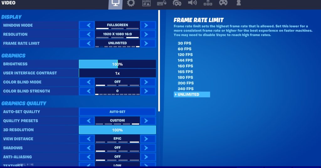 Typical Gamer's Fortnite settings - Dot Esports