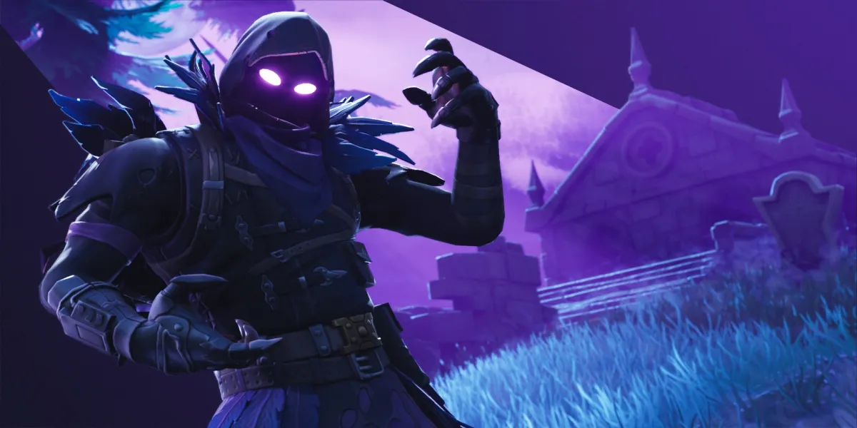 A spooky costumed Fortnite player in a spooky location