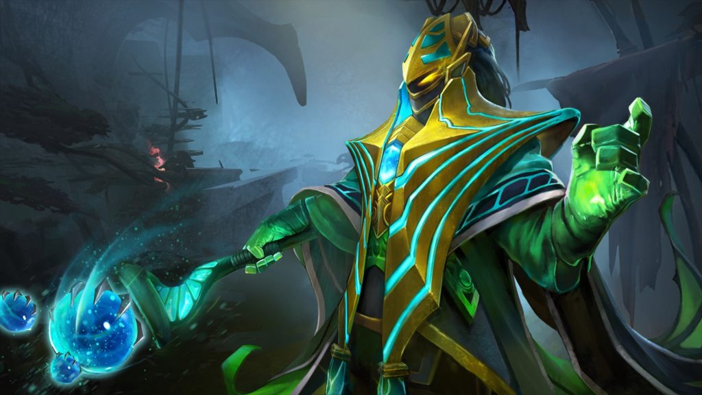 Rubick holding his staff ready to steal a spell in Dota 2.