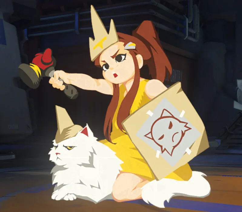 A young Brigitte rides into battle on her cat.