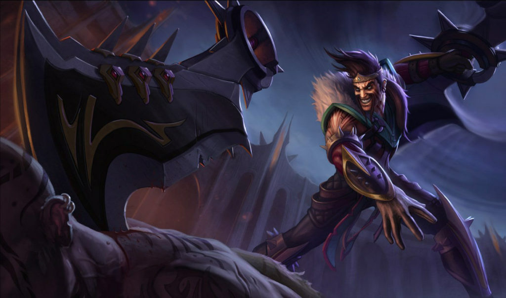 Draven launching his axe at an enemy.