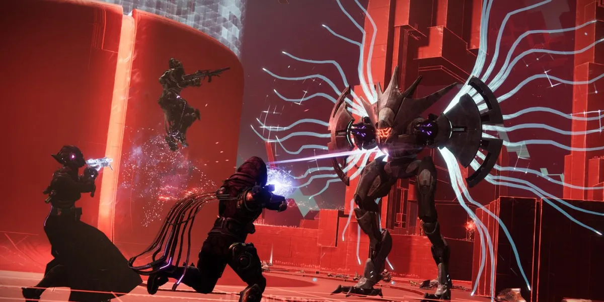 players attacking a red monster in destiny 2