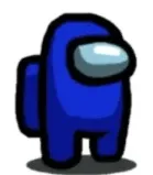 The blue Among Us character, featuring a two-legged creature with a visor and a backpack