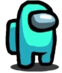 The cyan color from Among Us, showing readers a two-legged creature with a grey visor and a backpack