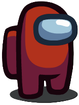 The Red color from Among Us, a creature with a grey visor and backpack