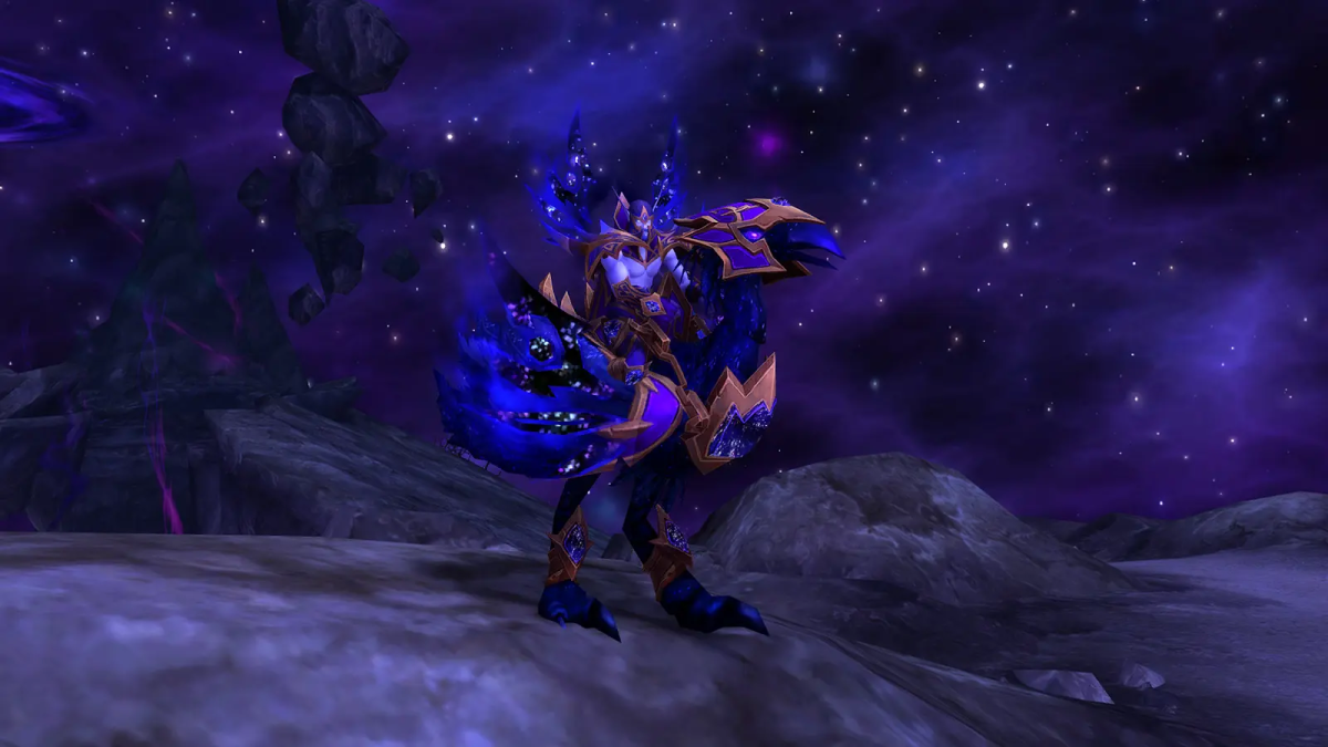 Void Elf riding a mount in the Void