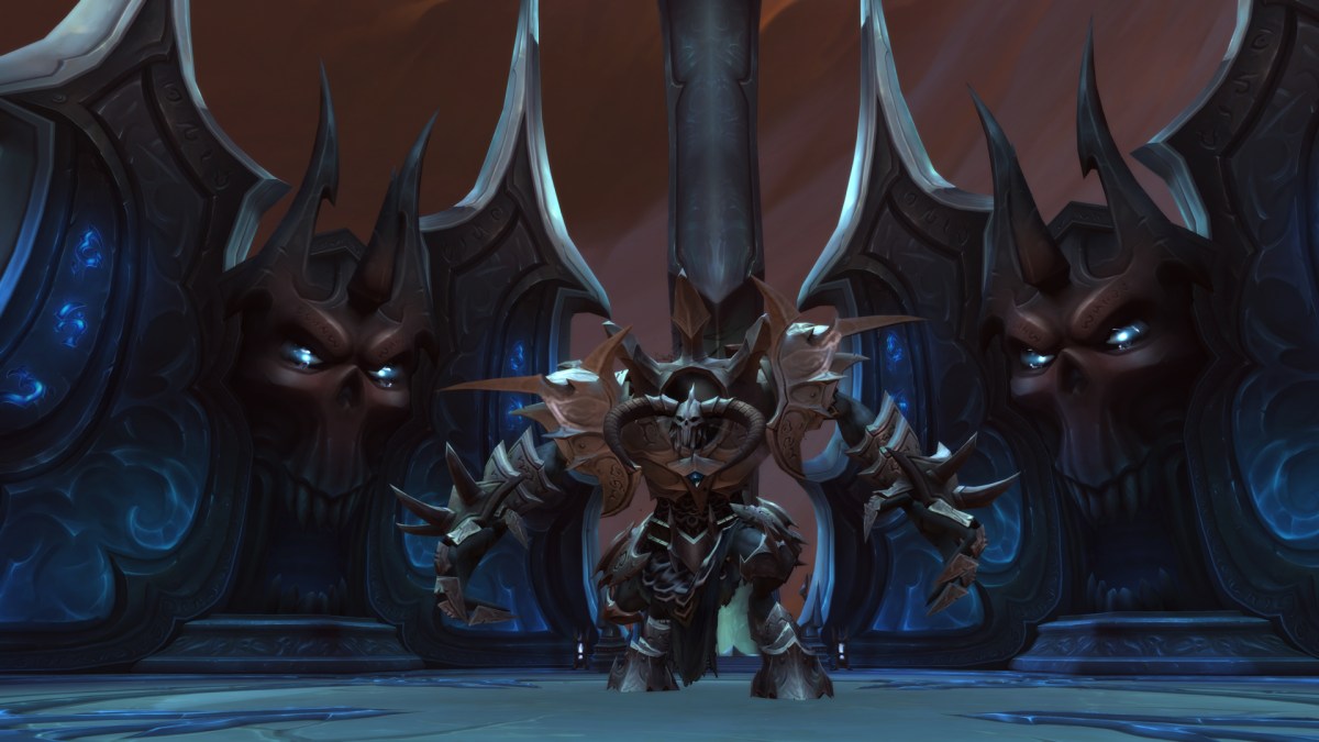 A demonic beast in armor guards the Sanctum of Domination in WoW Shadowlands.
