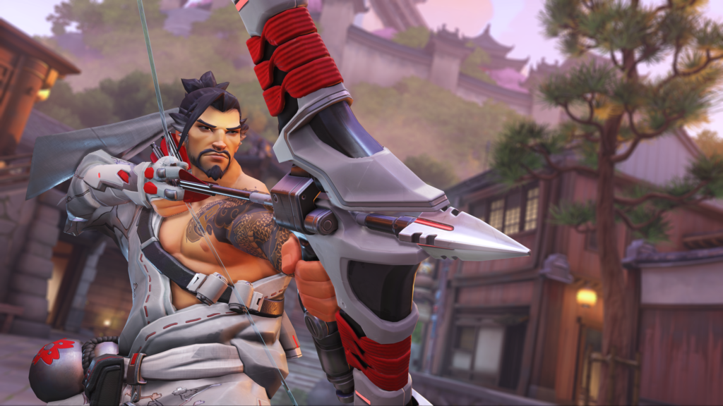 hanzo holding up his bow and arrow
