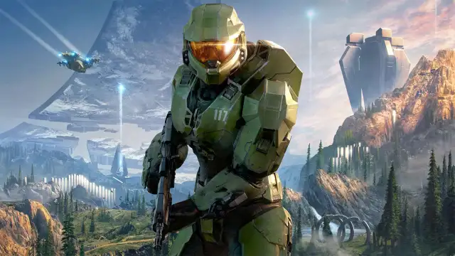Halo's Master Chief in his traditional green armor.