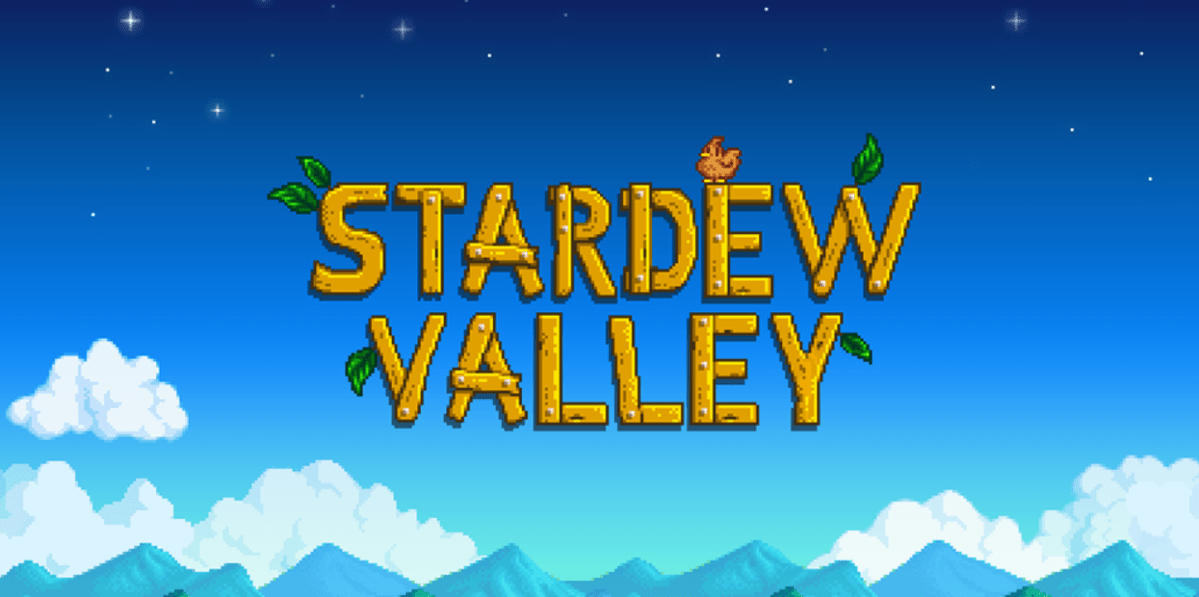 The Stardew Valley logo floating above clouds.