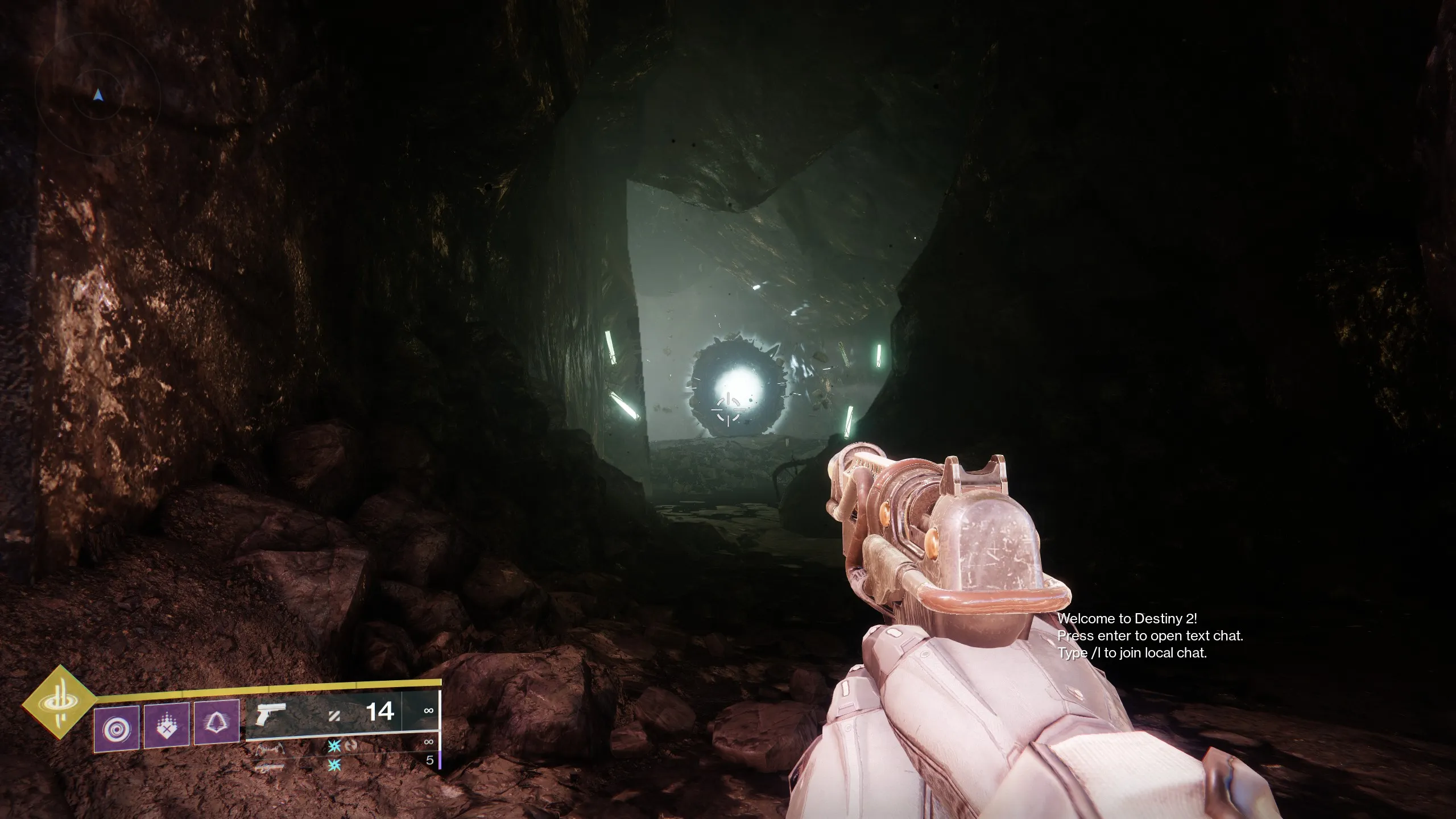 A Guardian sees the Taken portal to the Confluence inside a cave.
