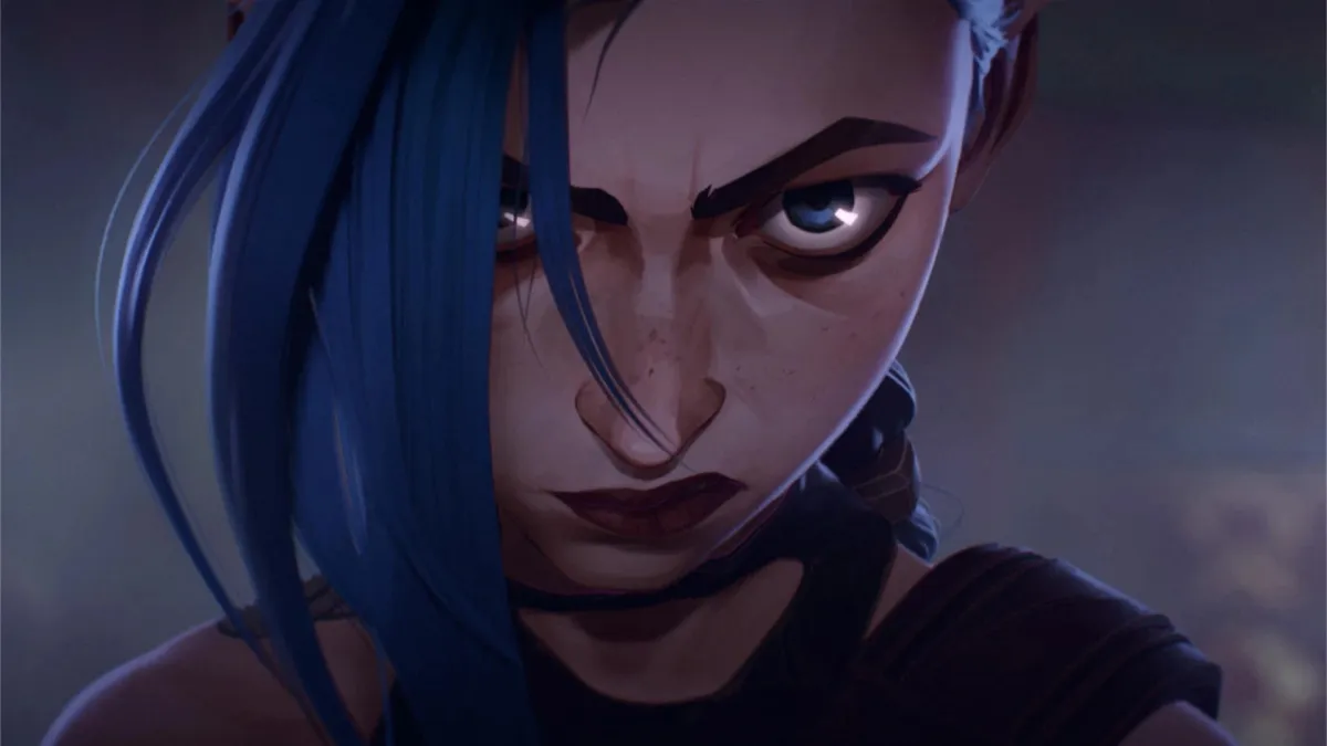 Jinx in Arcane staring with anger.