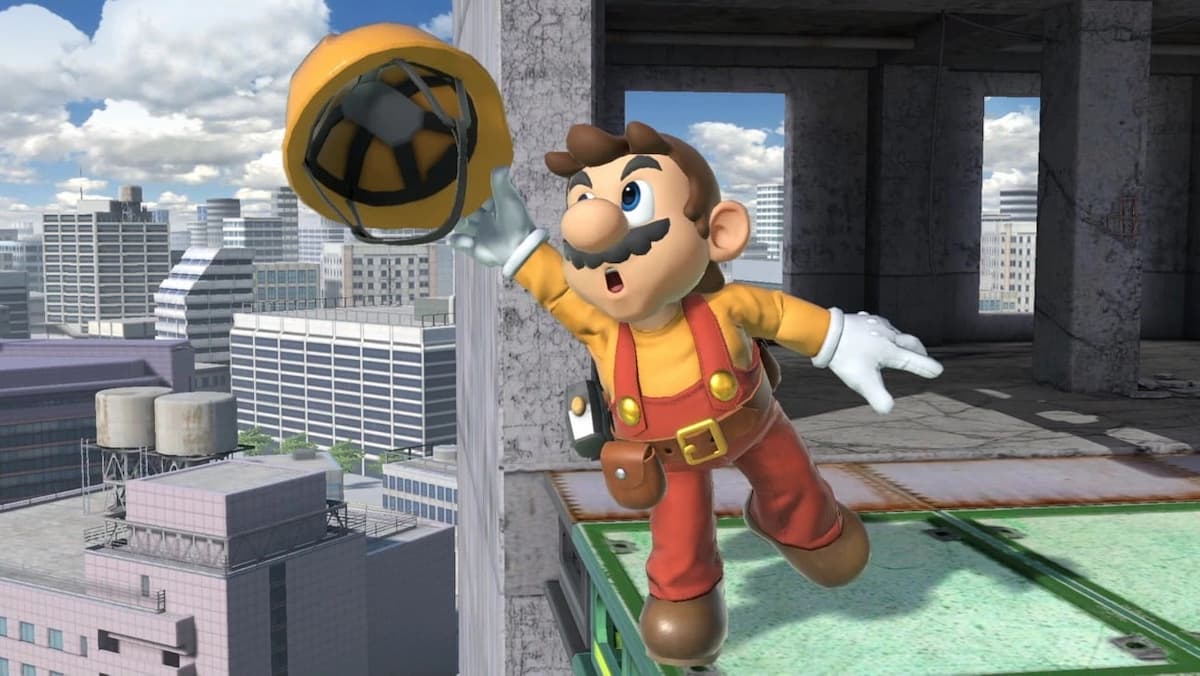 Mario in his Mario Maker outfit in Smash.