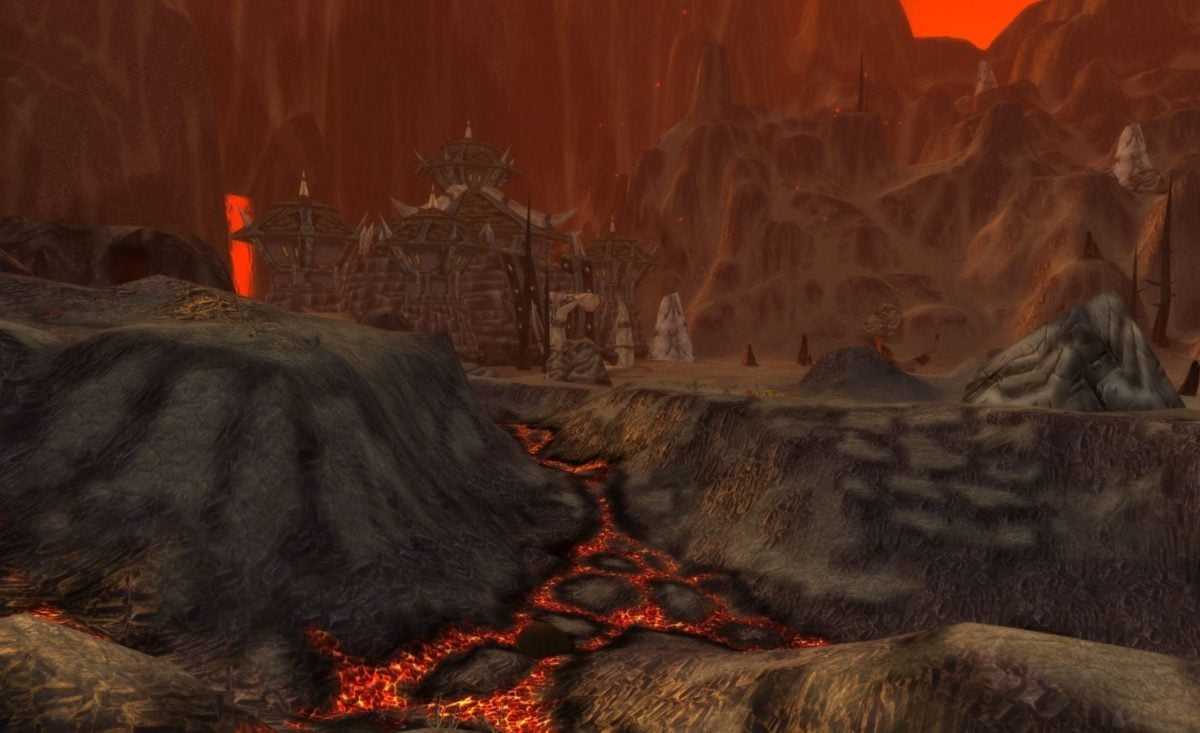 An in-game WoW screenshot of Blackrock Mountain in the Burning Steppes.