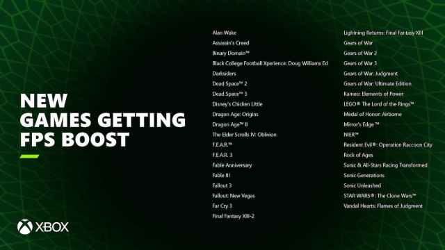 An image of a list of older games that can use the FPS boost feature, which increases their resolution, frame rate, and prevents lag.