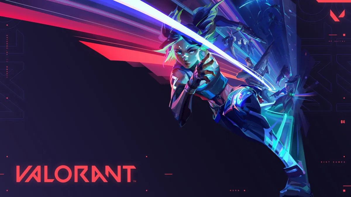 VALORANT agent Neon sprinting toward the camera in promotional art for the game.