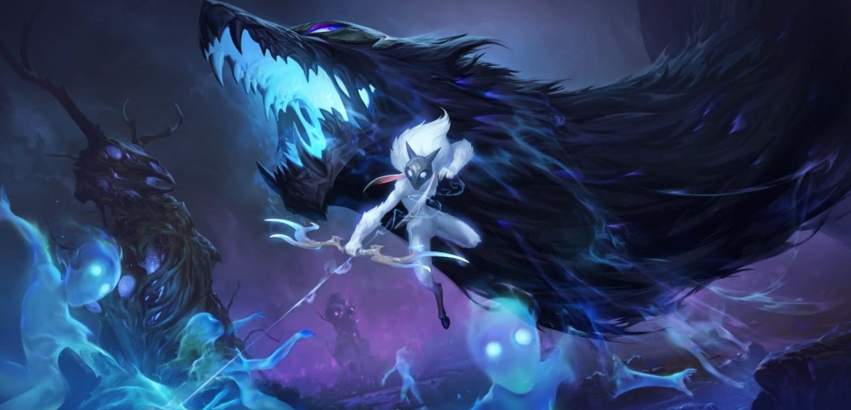Lamb and Wolf from League of Legends. Two Kindred spirits, one omnipotent god of Death.