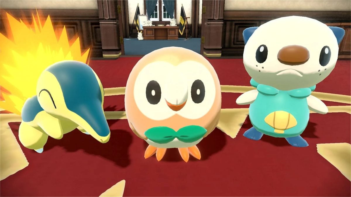 Cyndaquil, Rowlet, and Oshawott in Pokémon Legends Arceus.