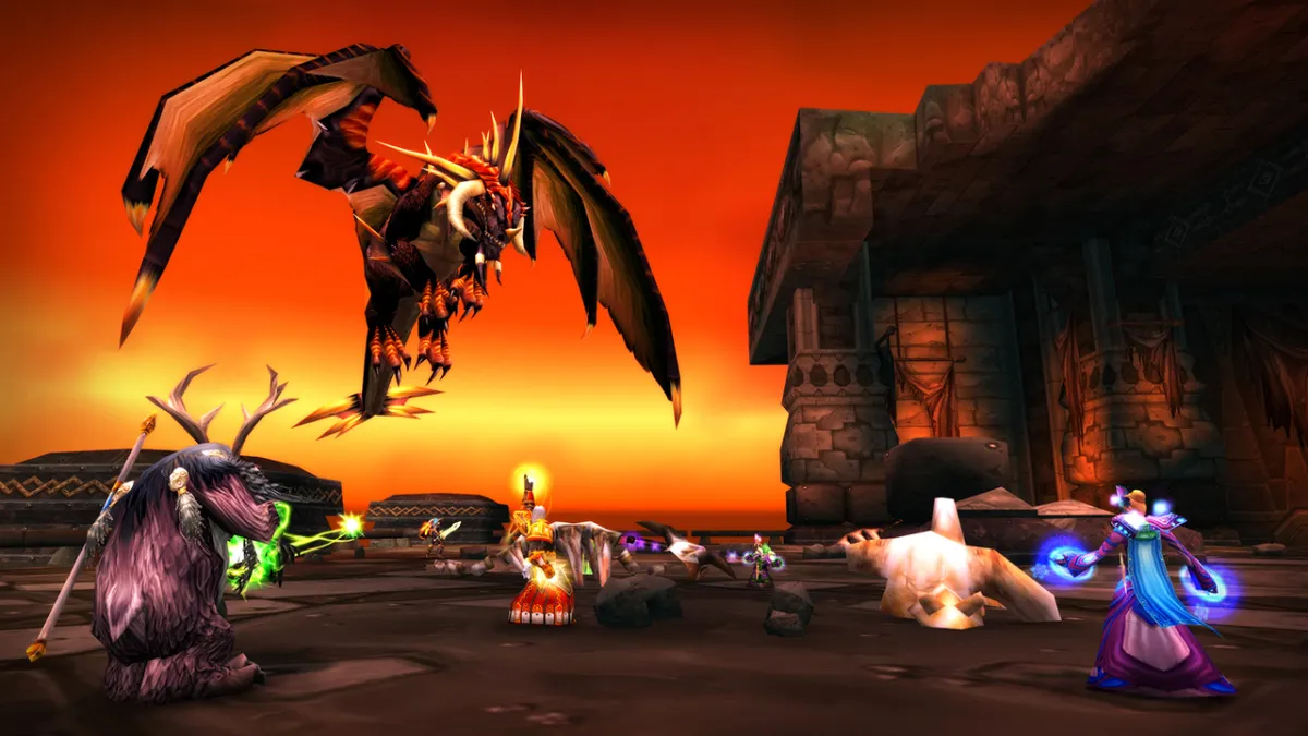 Players battle against Nefarian in Blackwing Lair, WoW Classic