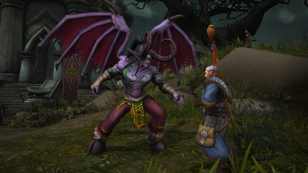 Illidan and Khadgar converse on Deliverance Point on the Broken Isles in WoW Legion.