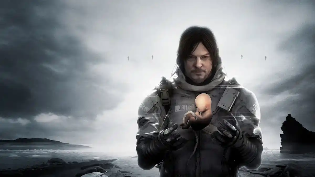 Norman Reedus' character holding a baby in Death Stranding.