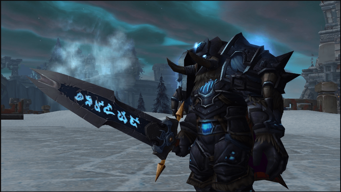 Death Knight in a Wrath of the Lich King Zone standing.