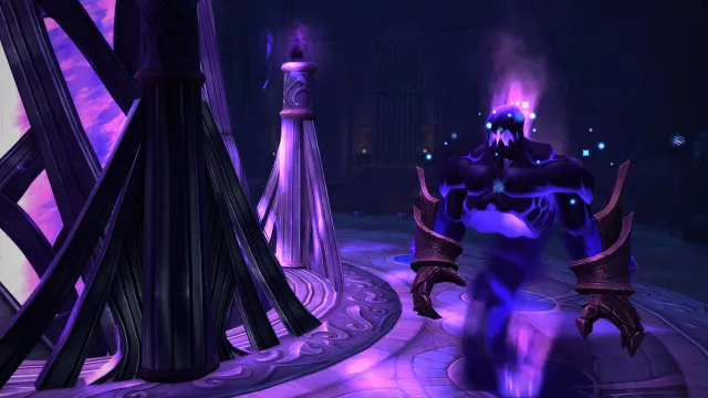 Nighthold's second boss, the Chronomatic Anomaly - a purple elemental with large gauntlets in World of Warcraft.