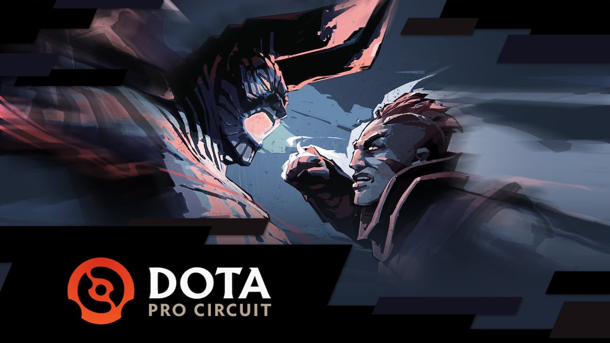 Anti-Mage winds up a punch at Terrorblade, with the Dota Pro Circuit logo featued.
