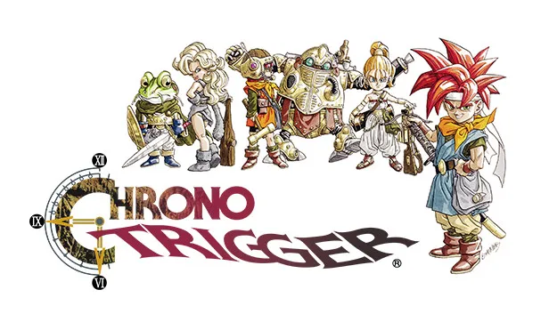 Chrono Trigger key art main party standing around logo