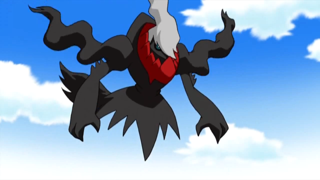 Darkrai floating in the air in the Pokémon anime