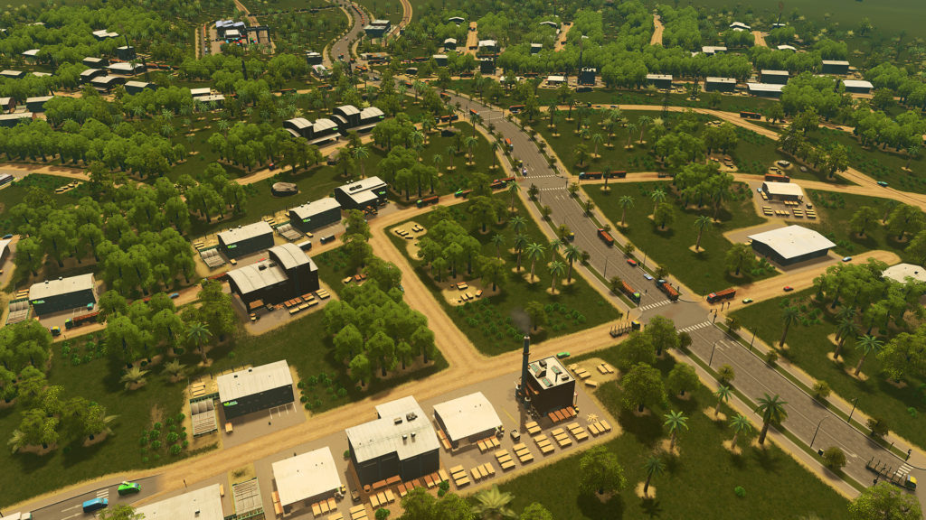 Aerial view of a buildings in Cities Skylines 2