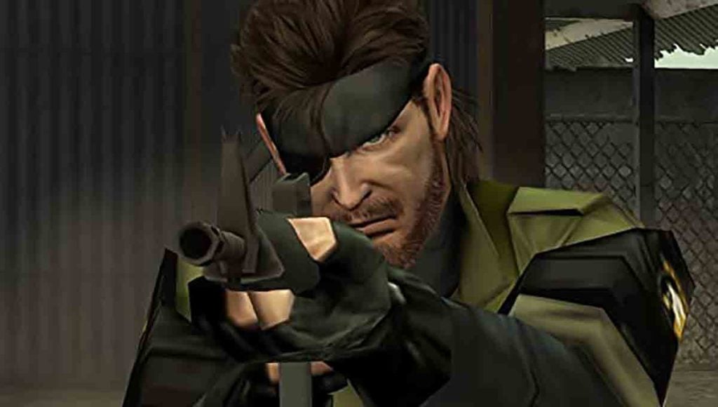 The main character from Metal Gear Solid 3, Snake, aiming down the sights of a weapon.