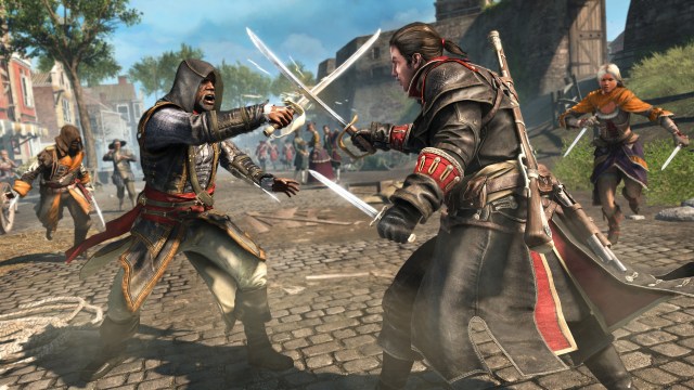 Shay Cormac battles an Assassin in Assassin's Creed Rogue.