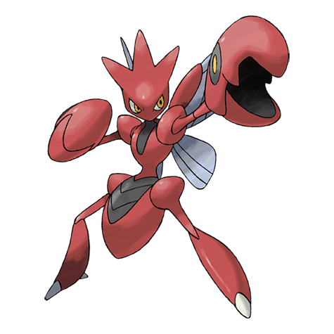 Scizor is a red, metallic Pokémon from Gen II, known as the evolution of Scyther. 
