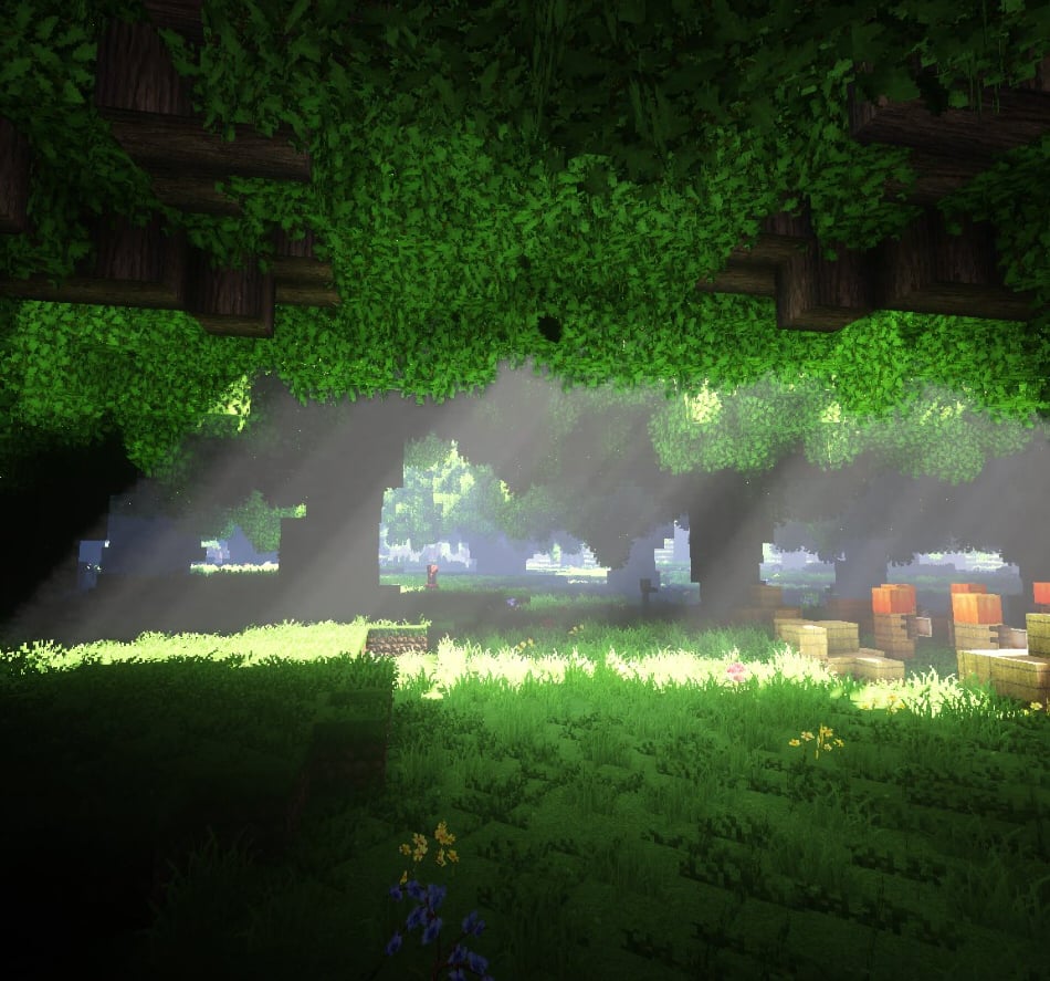 A screenshot of Minecraft using the realistic Stratum pack.