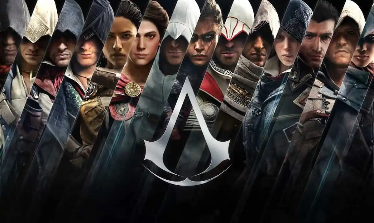 All of the Assassins from Assassin's Creed, standing posed.