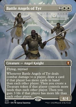 Image of angels protecting are through Battle Angels of Tyr MTG card in CLB set